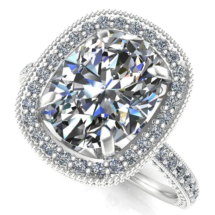 Rings Fire Brilliance Paulina Oval Center Stone Half Eternity Milgrain Fleur de Lis Inspired Design Ring