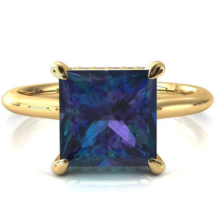 Rings Fire Brilliance Secret Princess Alexandrite 4 Prong Floating Halo Engagement Ring