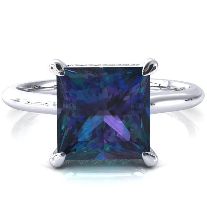 Rings Fire Brilliance Secret Princess Alexandrite 4 Prong Floating Halo Engagement Ring