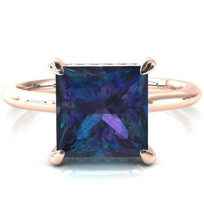Rings Fire Brilliance Secret Princess Alexandrite 4 Prong Floating Halo Engagement Ring