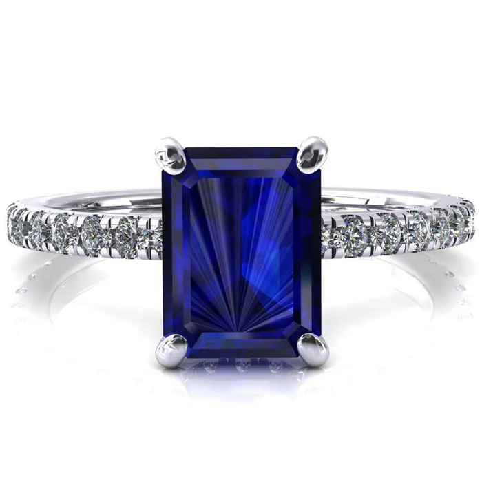 Rings Fire Brilliance Sicili Emerald Blue Sapphire 4 Prong 34 Micro Pave Diamond Engagement Ring Rings Fire Brilliance Sicili Emerald Blue Sapphire 4 Prong 34 Micro Pave Diamond Engagement Ring
