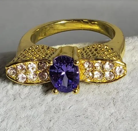 Rings POLLY R695 Gold Purple Gemstone Rhinestone Ring