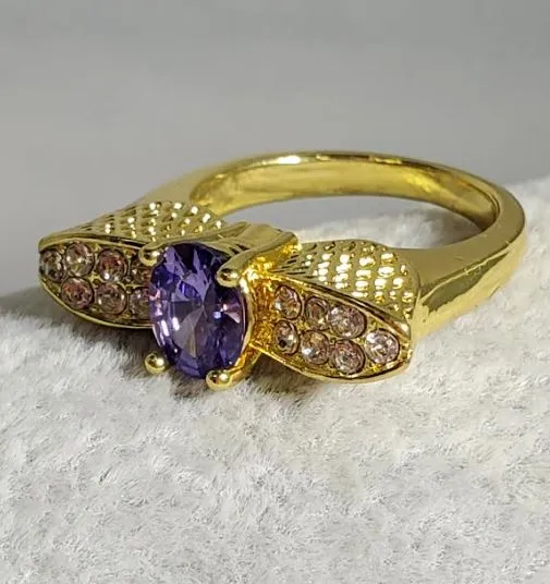 Rings POLLY R695 Gold Purple Gemstone Rhinestone Ring