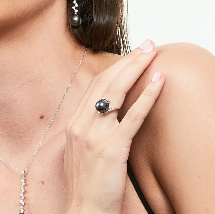 Rings spt Black Tahitian Pearl Diamond Sorbet Cocktail Ring