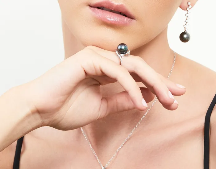 Rings spt Black Tahitian Pearl Diamond Sorbet Cocktail Ring
