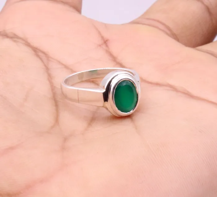 Rings TRIBAL ORNAMENTS 925 sterling silver handmade green onyx stone unisex ring fabulous band from rajasthan india