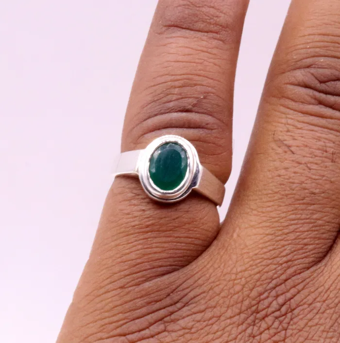 Rings TRIBAL ORNAMENTS 925 sterling silver handmade green onyx stone unisex ring fabulous band from rajasthan india