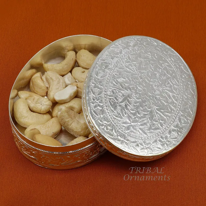 Rings TRIBALORNAMENT 925 silver handmade trinket box brides powder box or dry fruit box pills candy box luxury gifting ideas or unique collection stb408