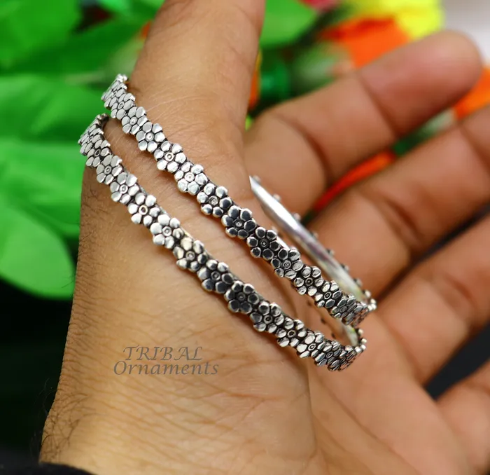 TRIBAL ORNAMENTS Bracelets Vintage design floral style 925 sterling silver bangles bracelet fancy stylish gorgeous kangan tribal belly dance jewelry nba345 TRIBAL ORNAMENTS Bracelets Vintage design floral style 925 sterling silver bangles bracelet fancy stylish gorgeous kangan tribal belly dance jewelry nba345
