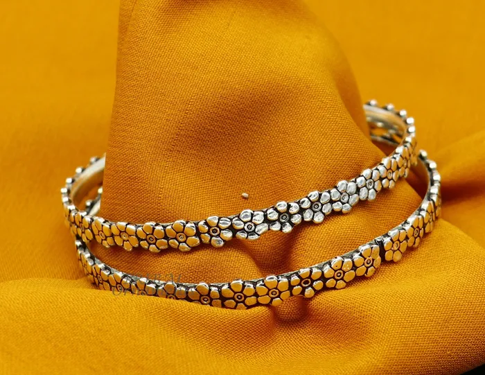 TRIBAL ORNAMENTS Bracelets Vintage design floral style 925 sterling silver bangles bracelet fancy stylish gorgeous kangan tribal belly dance jewelry nba345 TRIBAL ORNAMENTS Bracelets Vintage design floral style 925 sterling silver bangles bracelet fancy stylish gorgeous kangan tribal belly dance jewelry nba345