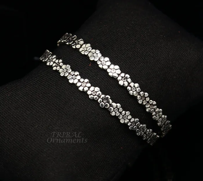TRIBAL ORNAMENTS Bracelets Vintage design floral style 925 sterling silver bangles bracelet fancy stylish gorgeous kangan tribal belly dance jewelry nba345 TRIBAL ORNAMENTS Bracelets Vintage design floral style 925 sterling silver bangles bracelet fancy stylish gorgeous kangan tribal belly dance jewelry nba345