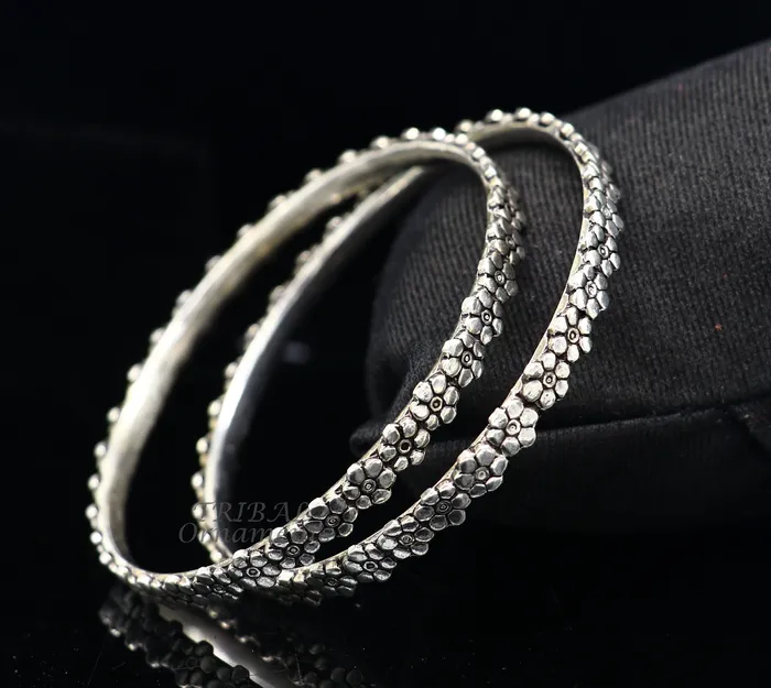 TRIBAL ORNAMENTS Bracelets Vintage design floral style 925 sterling silver bangles bracelet fancy stylish gorgeous kangan tribal belly dance jewelry nba345 TRIBAL ORNAMENTS Bracelets Vintage design floral style 925 sterling silver bangles bracelet fancy stylish gorgeous kangan tribal belly dance jewelry nba345