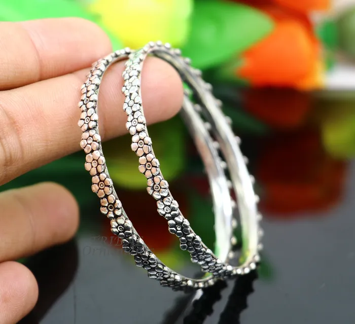 TRIBAL ORNAMENTS Bracelets Vintage design floral style 925 sterling silver bangles bracelet fancy stylish gorgeous kangan tribal belly dance jewelry nba345 TRIBAL ORNAMENTS Bracelets Vintage design floral style 925 sterling silver bangles bracelet fancy stylish gorgeous kangan tribal belly dance jewelry nba345