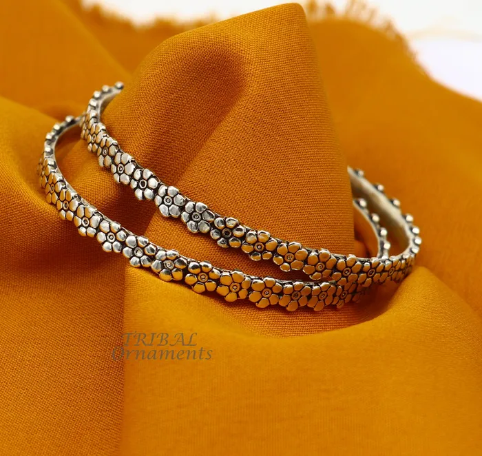 TRIBAL ORNAMENTS Bracelets Vintage design floral style 925 sterling silver bangles bracelet fancy stylish gorgeous kangan tribal belly dance jewelry nba345 TRIBAL ORNAMENTS Bracelets Vintage design floral style 925 sterling silver bangles bracelet fancy stylish gorgeous kangan tribal belly dance jewelry nba345