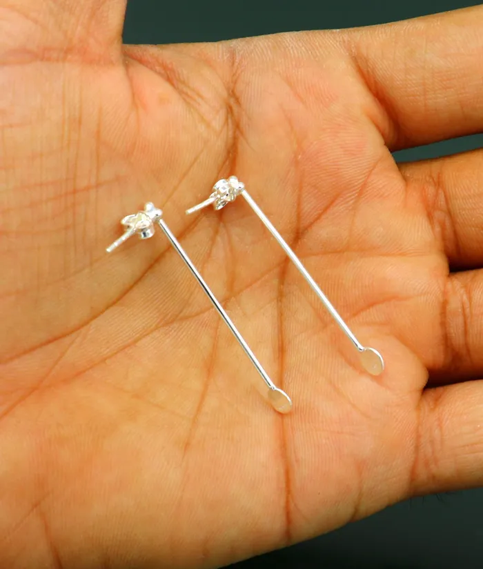 TRIBAL ORNAMENTS Earrings 4 cm long pure 925 sterling silver stud earring fabulous daily use stud new fancy jewelry India best gifting light weight stud ear702 TRIBAL ORNAMENTS Earrings 4 cm long pure 925 sterling silver stud earring fabulous daily use stud new fancy jewelry India best gifting light weight stud ear702