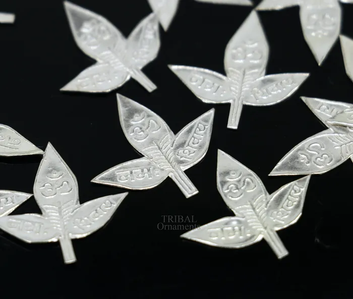 TRIBAL ORNAMENTS Necklaces 2 cm Lord Shiva bel Patra Solid silver handmade solid belva patra shiva worshipping puja article bel tree leaves for puja su723