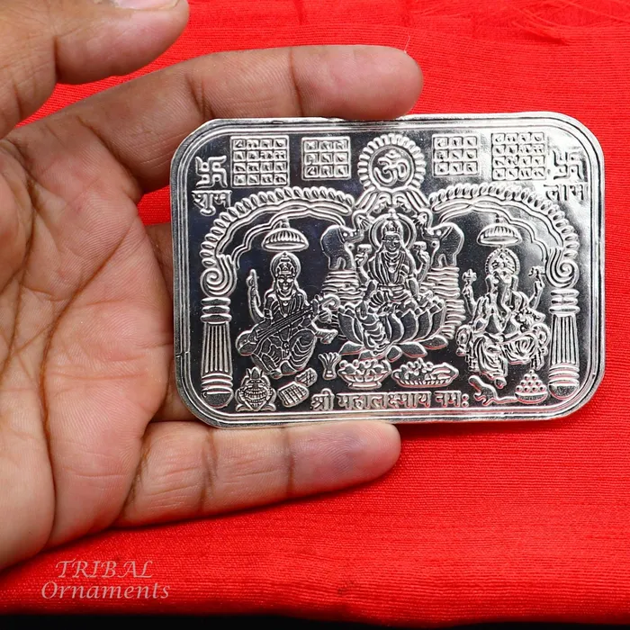 TRIBAL ORNAMENTS Necklaces 9x63 cm 925 sterling silver handmade Shree lakshmi frame Ganesha and Sarashwati silver holy divine article for wealth and prosperity su847 TRIBAL ORNAMENTS Necklaces 9x63 cm 925 sterling silver handmade Shree lakshmi frame Ganesha and Sarashwati silver holy divine article for wealth and prosperity su847