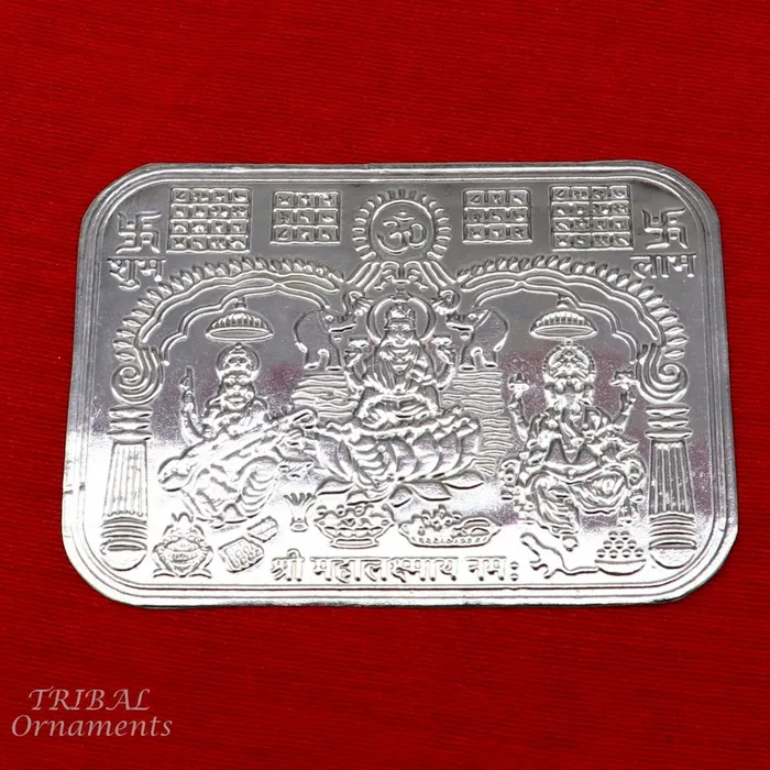 TRIBAL ORNAMENTS Necklaces 9x63 cm 925 sterling silver handmade Shree lakshmi frame Ganesha and Sarashwati silver holy divine article for wealth and prosperity su847