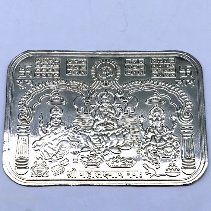 TRIBAL ORNAMENTS Necklaces 9x63 cm 925 sterling silver handmade Shree lakshmi frame Ganesha and Sarashwati silver holy divine article for wealth and prosperity su847