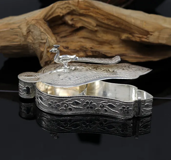 TRIBAL ORNAMENTS Rings 925 sterling silver handmade fabulous unique design peacock trinket box brides gift casket box silver article silver utensils su65