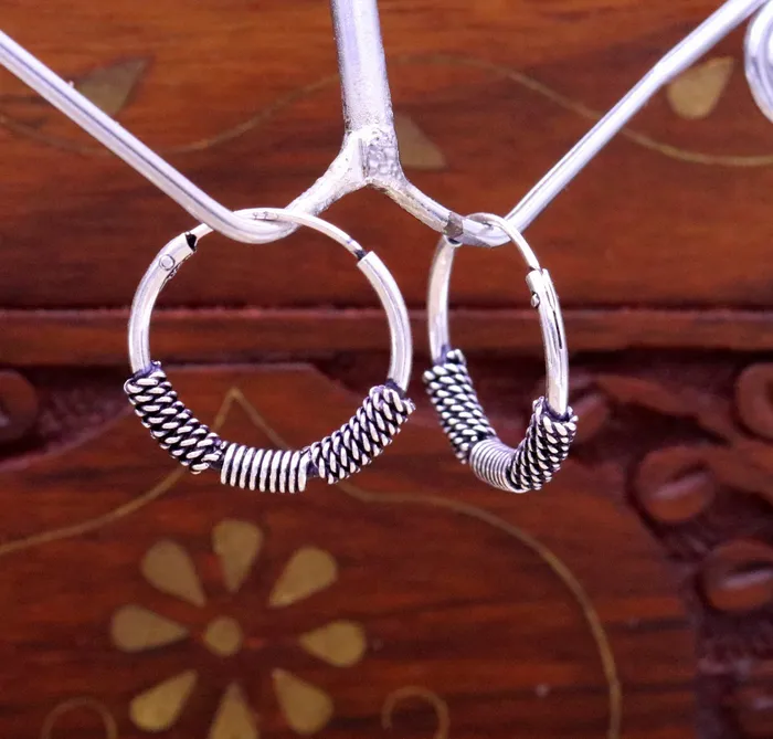 Ttraditional design stylish 925 sterling silver handmade fabulous hoops earrings bali pretty gifting bali tribal jewelry india s613 TRIBAL ORNAMENTS Earrings