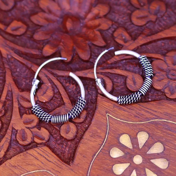Ttraditional design stylish 925 sterling silver handmade fabulous hoops earrings bali pretty gifting bali tribal jewelry india s613 TRIBAL ORNAMENTS Earrings