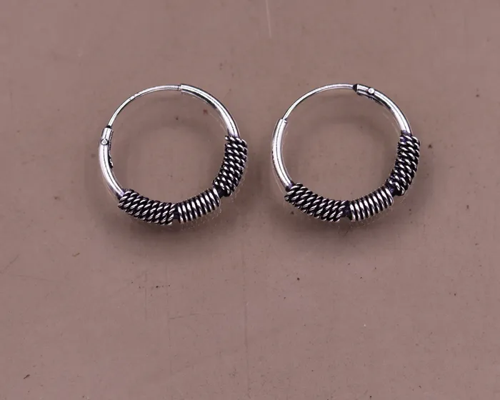 Ttraditional design stylish 925 sterling silver handmade fabulous hoops earrings bali pretty gifting bali tribal jewelry india s613 TRIBAL ORNAMENTS Earrings