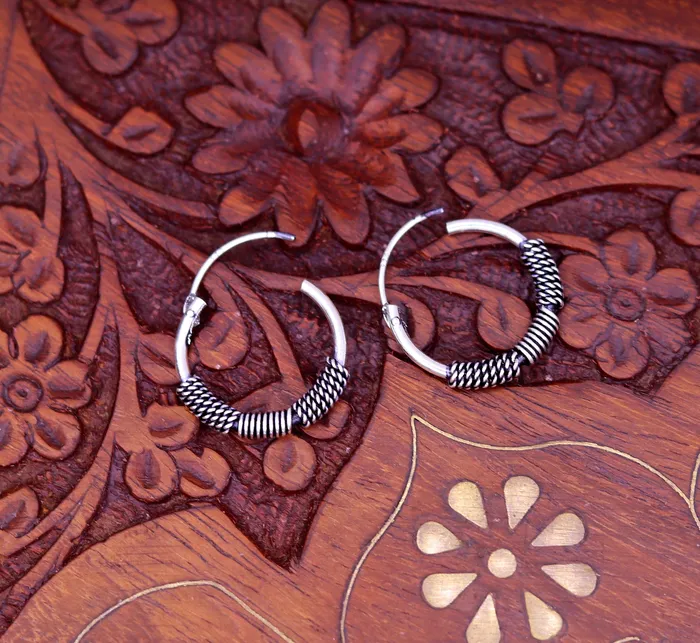 Ttraditional design stylish 925 sterling silver handmade fabulous hoops earrings bali pretty gifting bali tribal jewelry india s613 TRIBAL ORNAMENTS Earrings