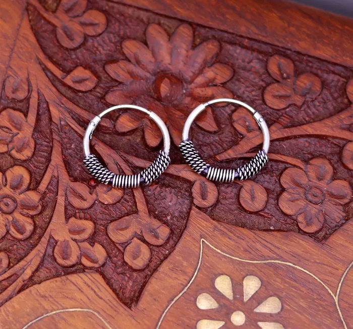Ttraditional design stylish 925 sterling silver handmade fabulous hoops earrings bali pretty gifting bali tribal jewelry india s613 TRIBAL ORNAMENTS Earrings