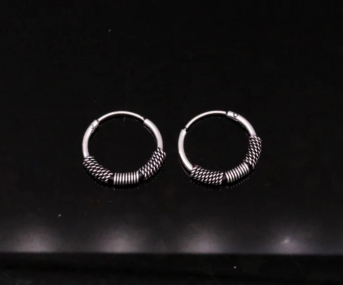 Ttraditional design stylish 925 sterling silver handmade fabulous hoops earrings bali pretty gifting bali tribal jewelry india s613 TRIBAL ORNAMENTS Earrings