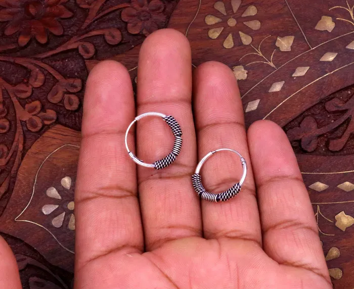 Ttraditional design stylish 925 sterling silver handmade fabulous hoops earrings bali pretty gifting bali tribal jewelry india s613 TRIBAL ORNAMENTS Earrings