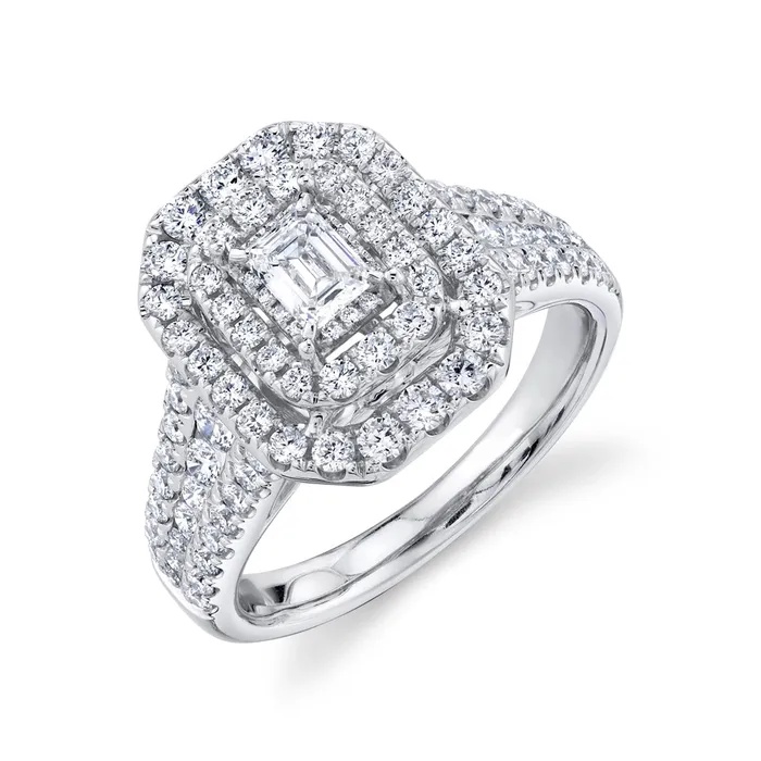 14K White Gold Mounted Emerald Diamond Double Rectangle Halo Engagement Collections Earrings 14K White Gold Mounted Emerald Diamond Double Rectangle Halo Engagement Collections Earrings
