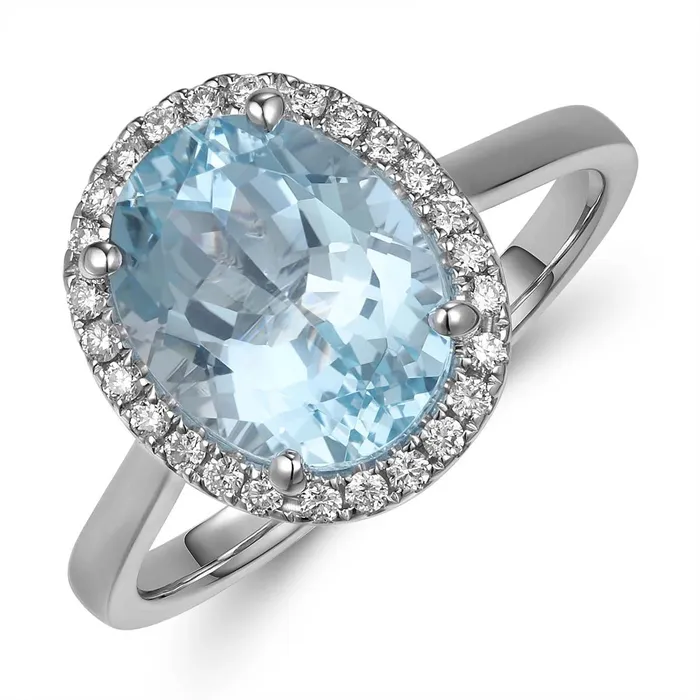 18K White Gold Oval Aquamarine with Diamond Halo Ring Meierotto Jewelers Rings 18K White Gold Oval Aquamarine with Diamond Halo Ring Meierotto Jewelers Rings