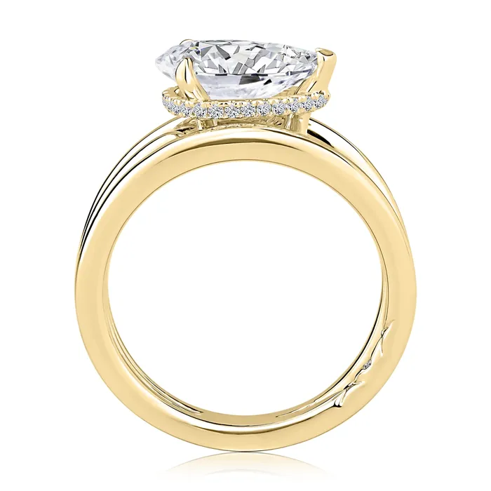 A Jaffe 14K Yellow Gold Split Semi Mount East to West Pear Ring with Hidden Diamond Halo A Jaffe Rings A Jaffe 14K Yellow Gold Split Semi Mount East to West Pear Ring with Hidden Diamond Halo A Jaffe Rings