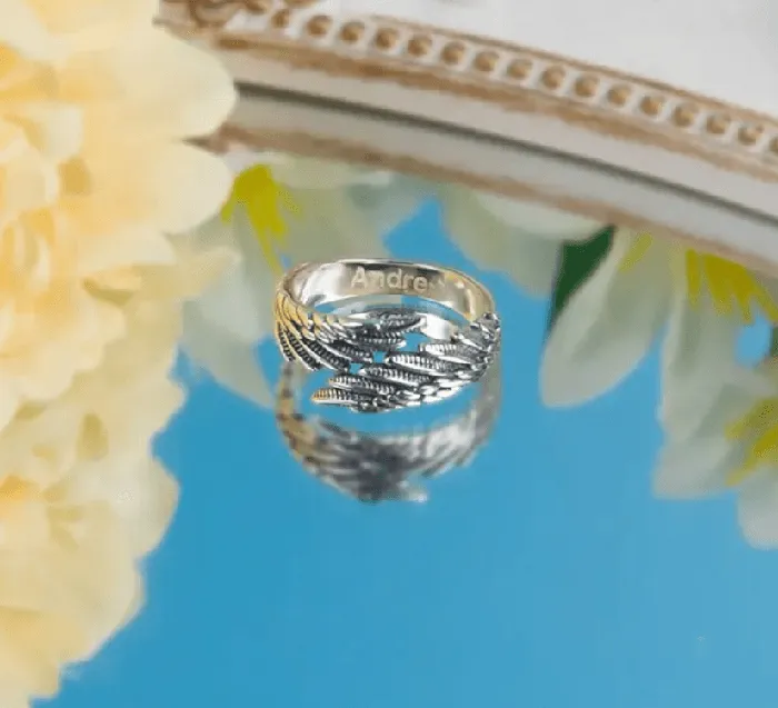 Adjustable 925 Sterling Silver Guardian Angel Wings Ring Personalized Unisex Memorial Jewelry for Men and Women Belbren Rings