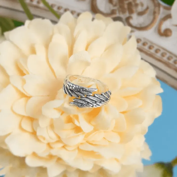 Adjustable 925 Sterling Silver Guardian Angel Wings Ring Personalized Unisex Memorial Jewelry for Men and Women Belbren Rings