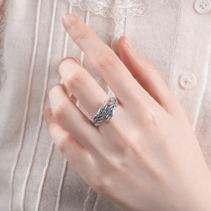 Adjustable 925 Sterling Silver Guardian Angel Wings Ring Personalized Unisex Memorial Jewelry for Men and Women Belbren Rings