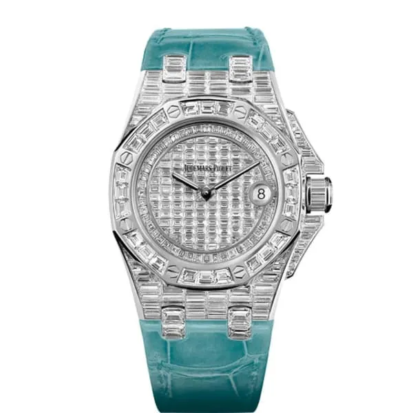 Audemars Piguet Royal Oak Offshore 37mm Watch Ref 67543BCZZD314CR01 Pave Diamond Dial Diamond Bezel Blue Alligator Strap Audemars Piguet Watches Audemars Piguet Royal Oak Offshore 37mm Watch Ref 67543BCZZD314CR01 Pave Diamond Dial Diamond Bezel Blue Alligator Strap Audemars Piguet Watches