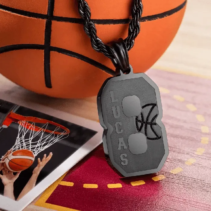 Belbren Custom Basketball Necklace Personalized Jersey Number Name Stainless Steel Pendant Sports Gift for Players and Fans Necklaces