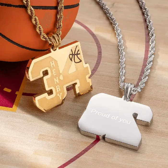 Belbren Custom Basketball Necklace Personalized Jersey Number Name Stainless Steel Pendant Sports Gift for Players and Fans Necklaces