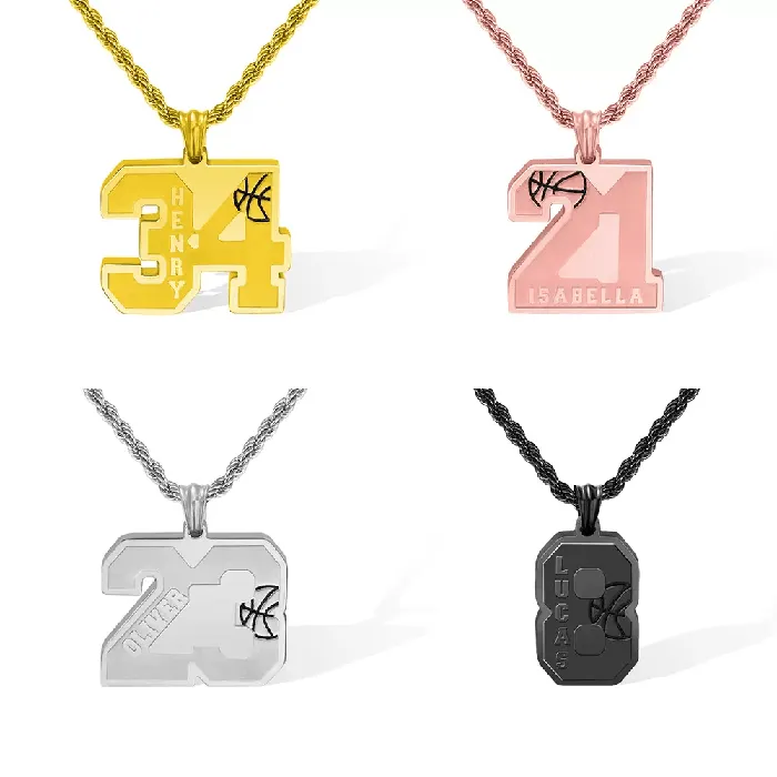 Belbren Custom Basketball Necklace Personalized Jersey Number Name Stainless Steel Pendant Sports Gift for Players and Fans Necklaces