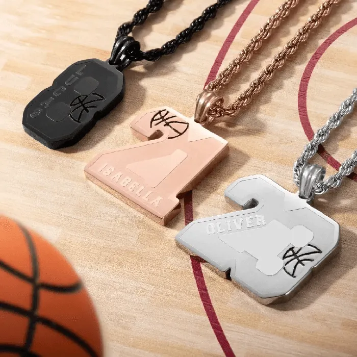 Belbren Custom Basketball Necklace Personalized Jersey Number Name Stainless Steel Pendant Sports Gift for Players and Fans Necklaces