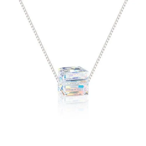 Belbren Necklaces Aurora Borealis Crystal Cube Necklace Swarovski Opalescent Good Luck Charm Jewelry for Women