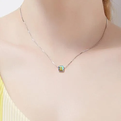 Belbren Necklaces Aurora Borealis Crystal Cube Necklace Swarovski Opalescent Good Luck Charm Jewelry for Women