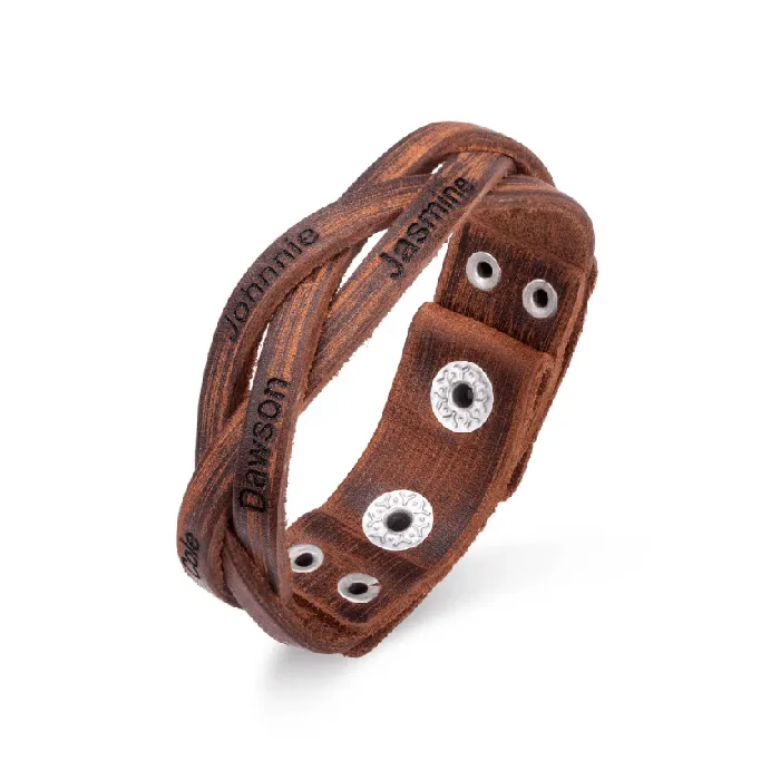 Bracelets Belbren Personalized Mens Leather Bracelet with Custom Engraving Name Childrens Names Perfect Fathers Day Gift Bracelets Belbren Personalized Mens Leather Bracelet with Custom Engraving Name Childrens Names Perfect Fathers Day Gift