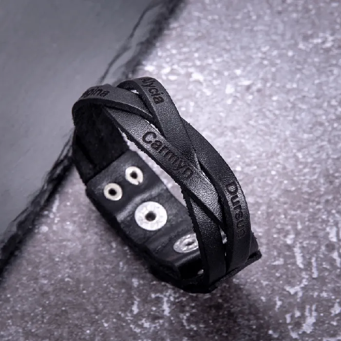Bracelets Belbren Personalized Mens Leather Bracelet with Custom Engraving Name Childrens Names Perfect Fathers Day Gift