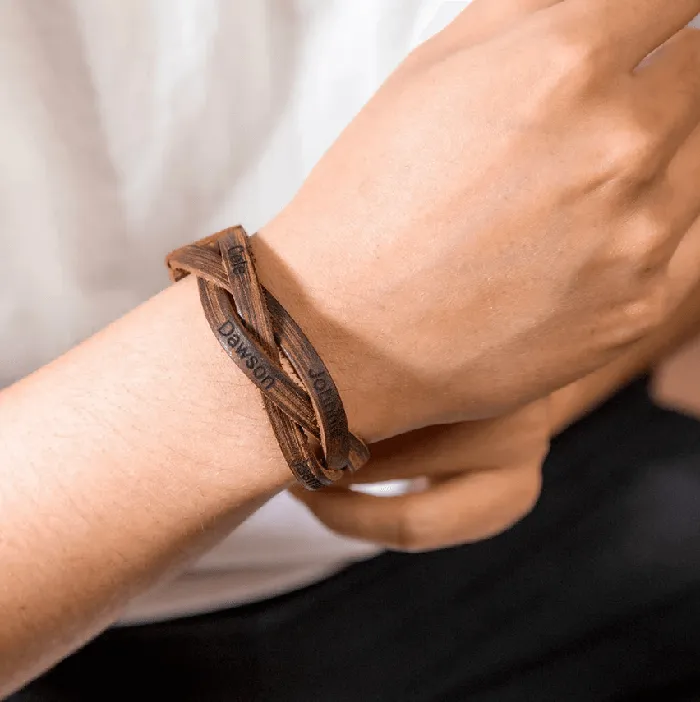 Bracelets Belbren Personalized Mens Leather Bracelet with Custom Engraving Name Childrens Names Perfect Fathers Day Gift