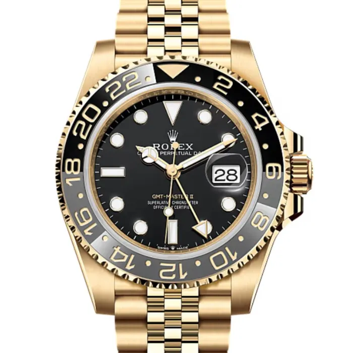 Bracelets Rolex Rolex GMTMaster II 40mm Ref 126718GRNR Black Dial Grey Black Ceramic Bezel 18K Yellow Gold Jubilee Bracelet Mens Watch