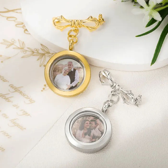 Charm Necklaces Custom Bridal Bouquet Charm Lapel Pins Personalized Wedding Gifts Photo Keepsakes Belbren