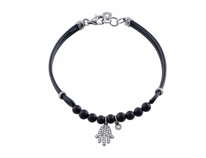 CJ Charles Jewelers Bracelets 18k White Gold Hamsa Diamond Bead Cord Bracelet CJ Charles Jewelers Bracelets 18k White Gold Hamsa Diamond Bead Cord Bracelet